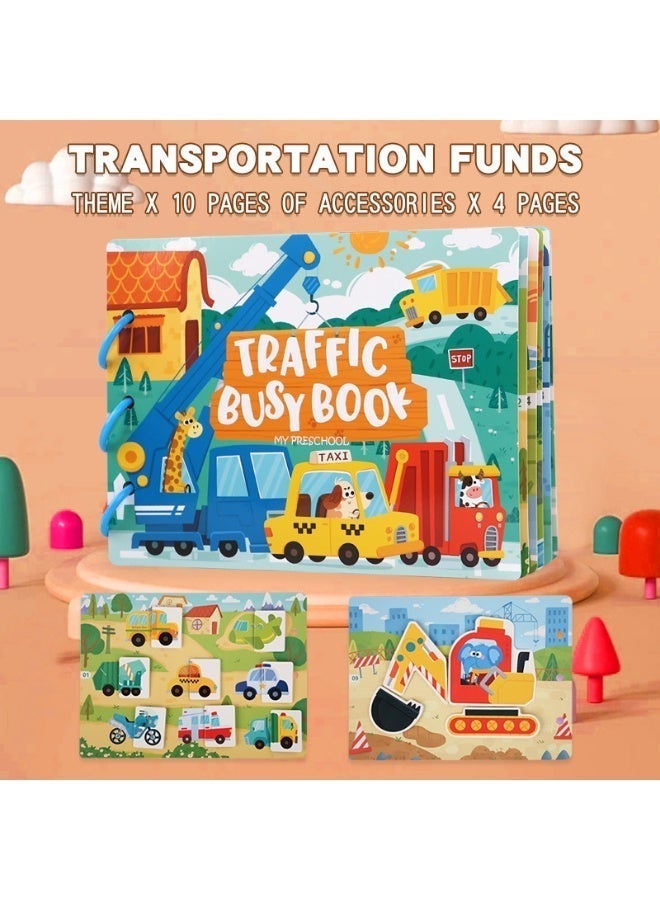 Norello Transportation Busy Book for Toddlers 3+, Educational Toy with Reusable Velcro Stickers, Traffic & Vehicles Learning Activity Book, 10 Interactive Pages - Image 1
